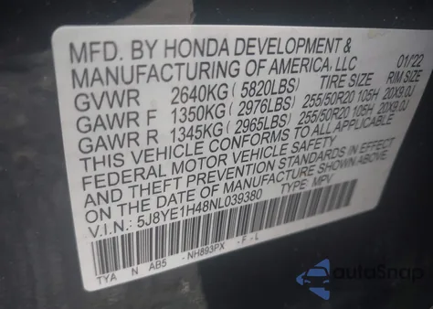 2022 Acura Mdx Technology Package z USA, uszkodzony, nr VIN 5J8YE1H48NL039380